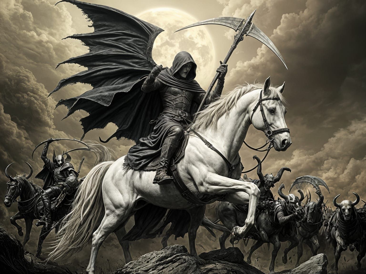 The Grim Reaper's Apocalypse in a Gustave Dore-Inspired Nigh...