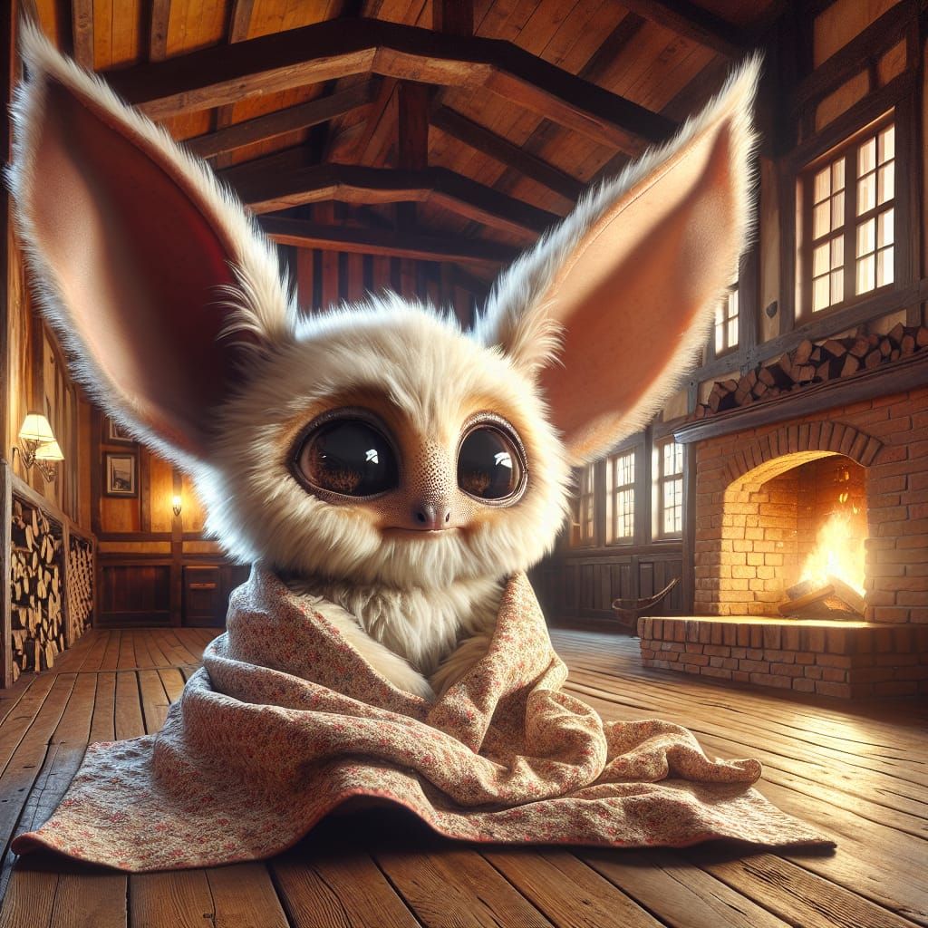 Charming Fluffy Creature in Cozy Room, 8K Realism