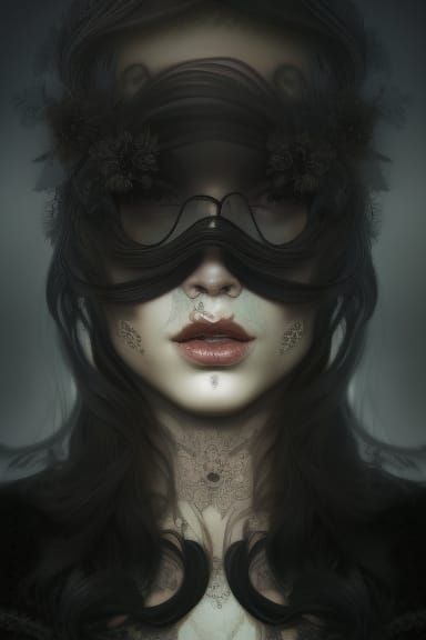 Ornate Floral Tattoo Portrait in Black Ink