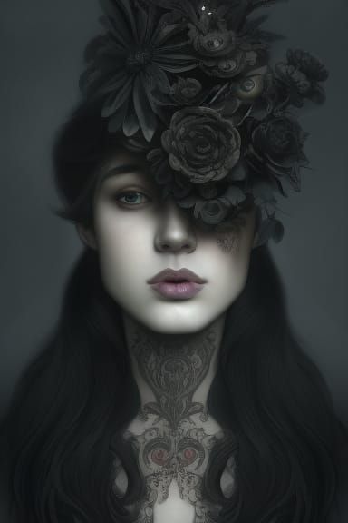 Ornate Floral Tattoo in Neo-Victorian Blackwork Style