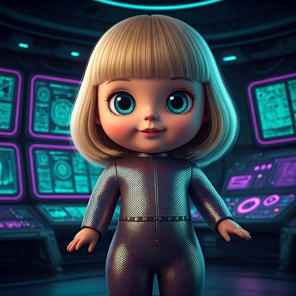 Android Doll in Futuristic Neon Laboratory