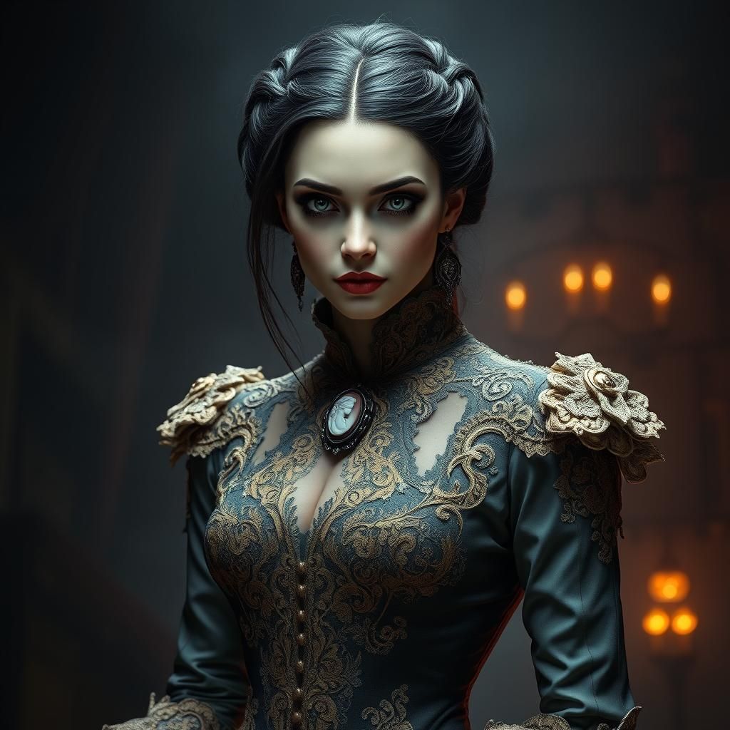 Victorian Vampire Portrait in Art Nouveau Style