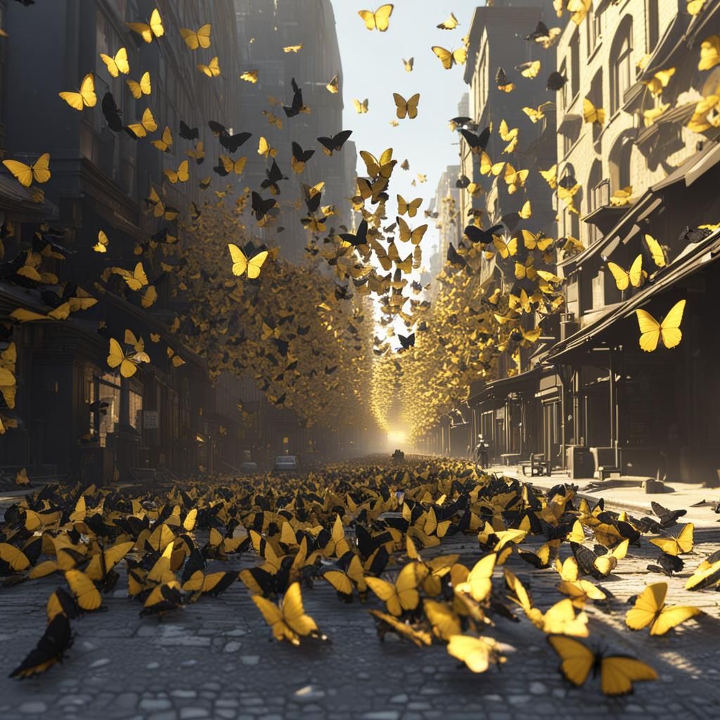Butterflies Fill City Street: Unreal Engine 3D Render