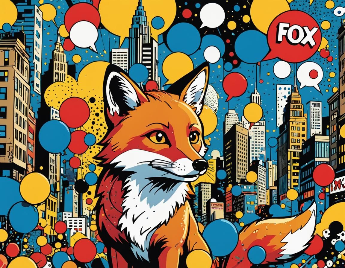 Colorful Fox in Pop Art Cityscape: Lichtenstein Style