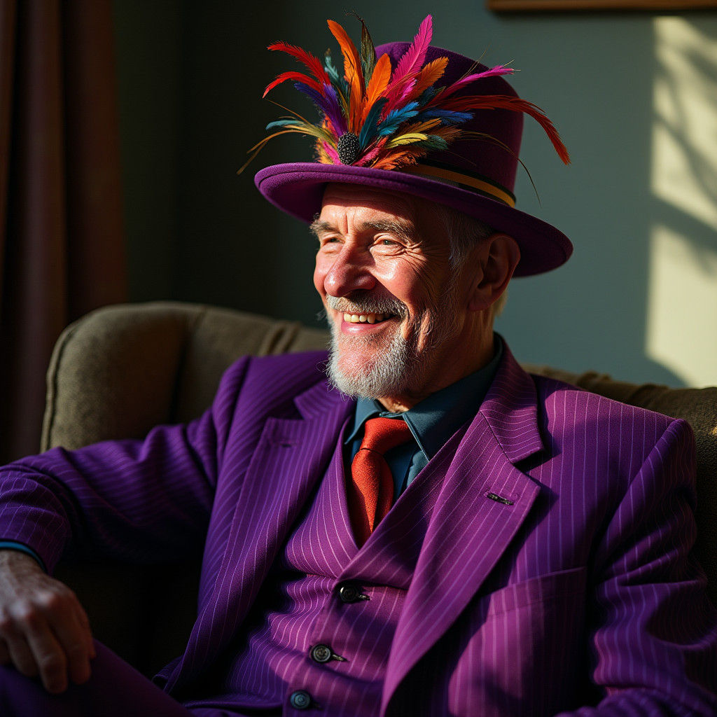 Jovial Old Man in Purple Suit Portrait