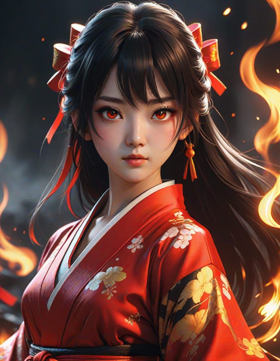 Dynamic Anime Martial Artist in Firelight