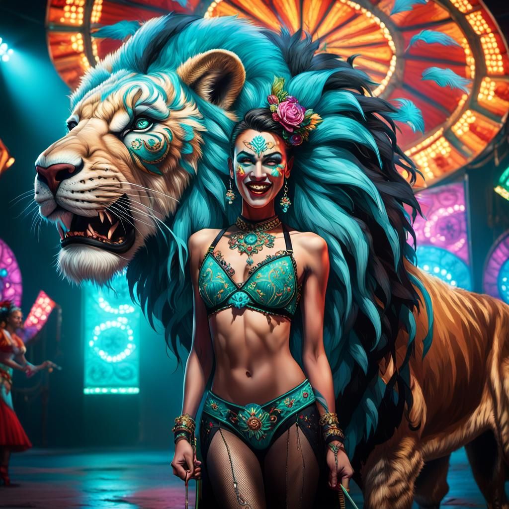 Ringmaster at Carnival with Lion in Art Nouveau Style