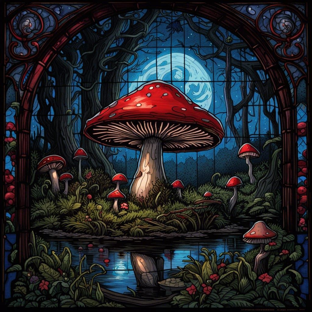 Gothic Horror Giant Mushroom in Comic Book Style