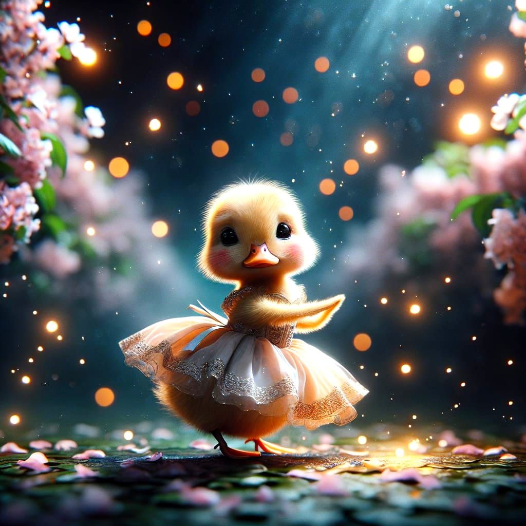 Chibi Duckling Waltzing in a Starry Garden