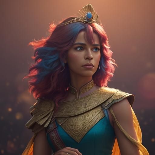 Peacock Feather Woman with Floral Crown, Cinematic Style