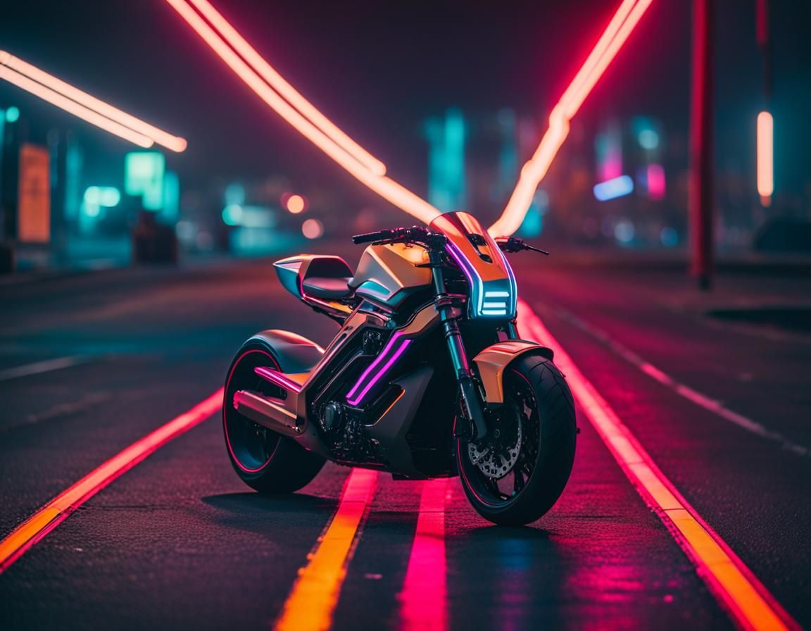 Cyberpunk Motorcycle on Neon Road