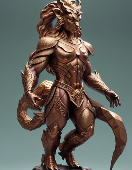 Low-Poly Bronze Statue in Mystical Forest