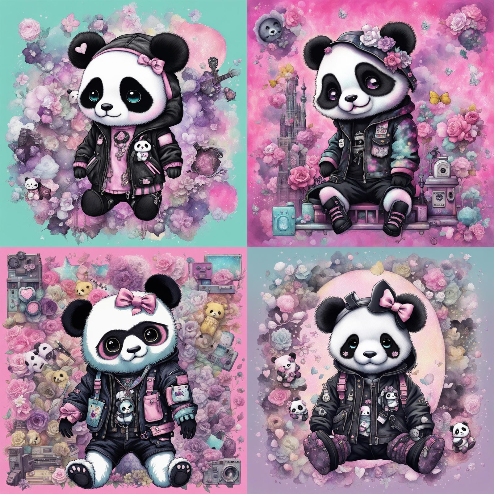 Pastel Goth Sanrio Panda Mixed Media Collage