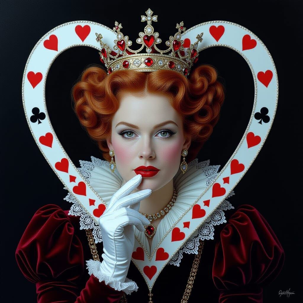 Queen Of Hearts On Black Background