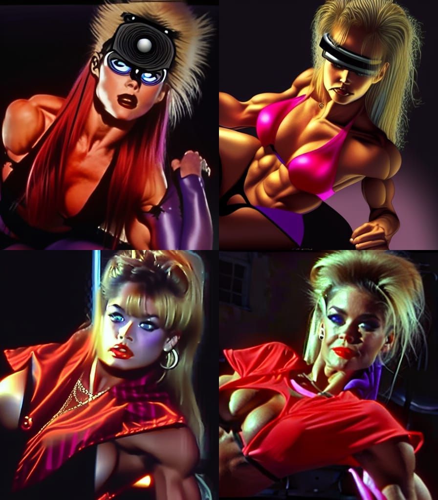 Gothic Bodybuilder in Purple Bikini, Anime Style