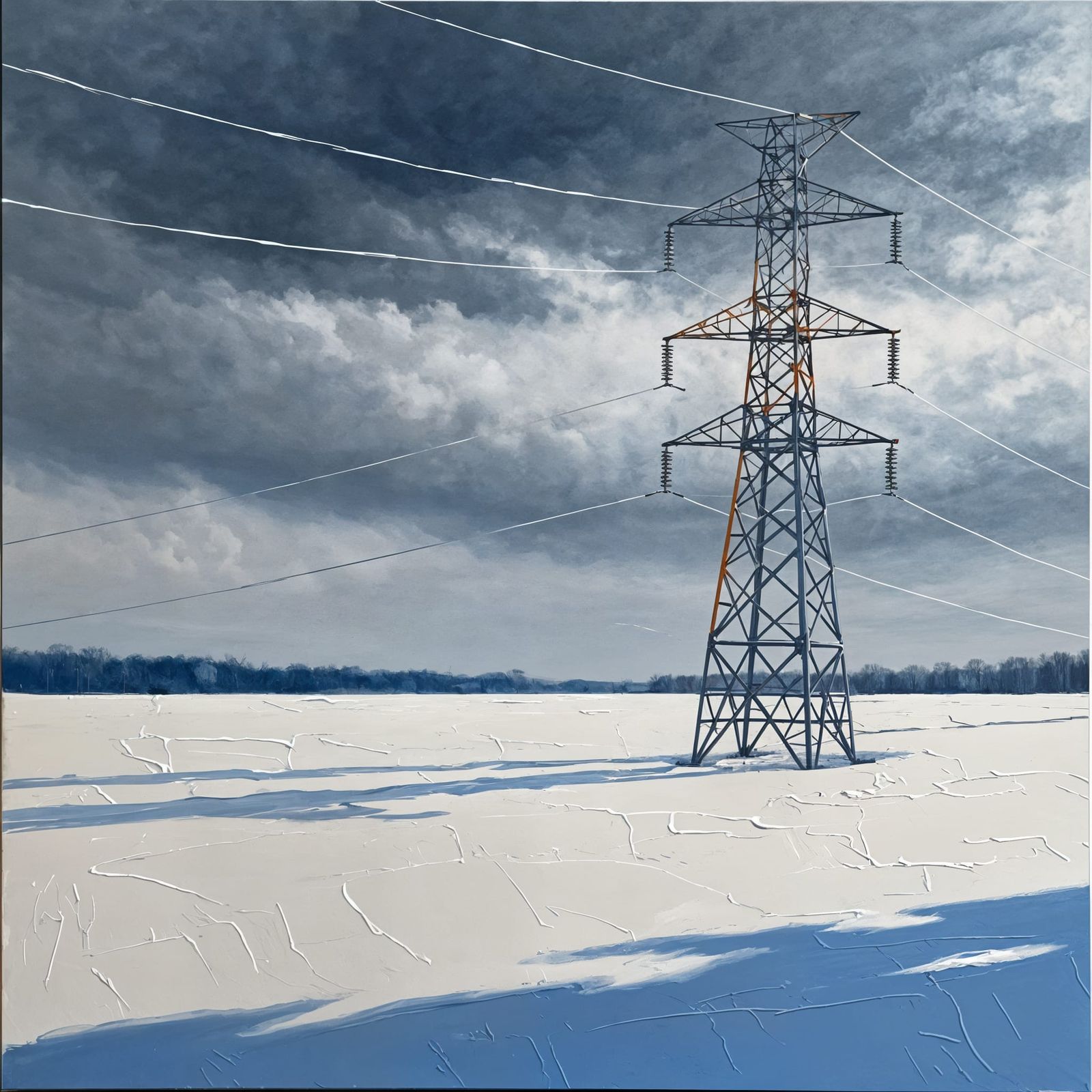 Solitary Transmission Tower in Minimalist Winter Landscape