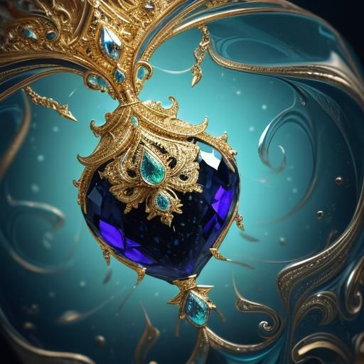 Golden Gemstone Pendant with Fractal Backdrop