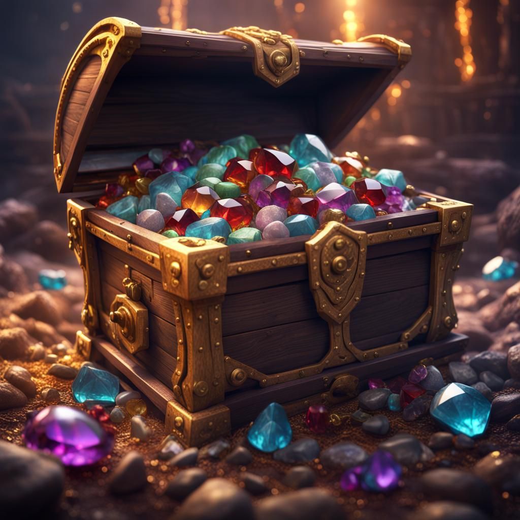 Gems Overflowing from Treasure Chest: Fantasy Art