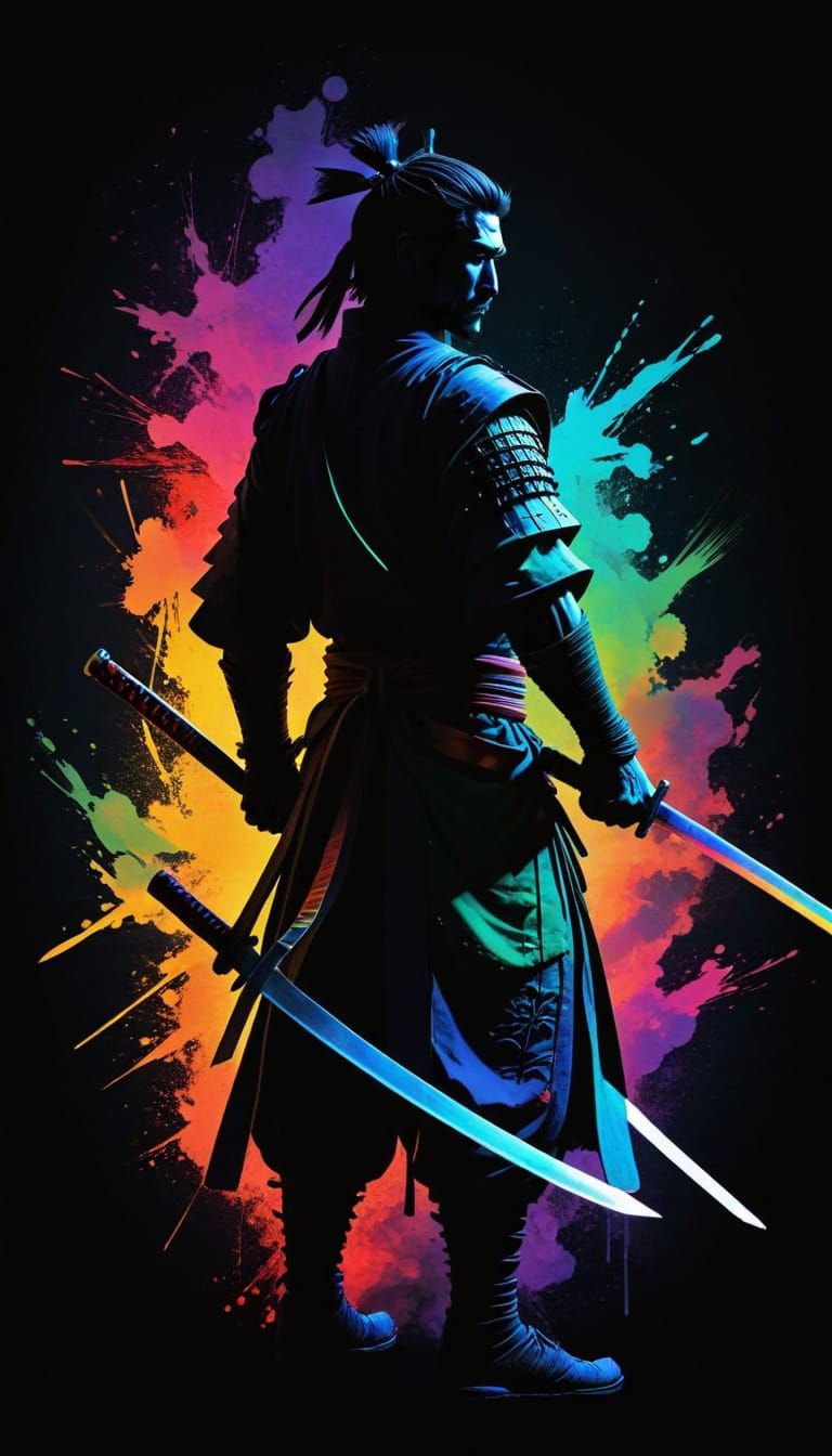 Rainbow Ronin Samurai Warrior in Anime Style