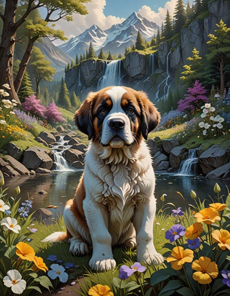 Serene Forest Encounter in Whimsical Oil-Painting Style