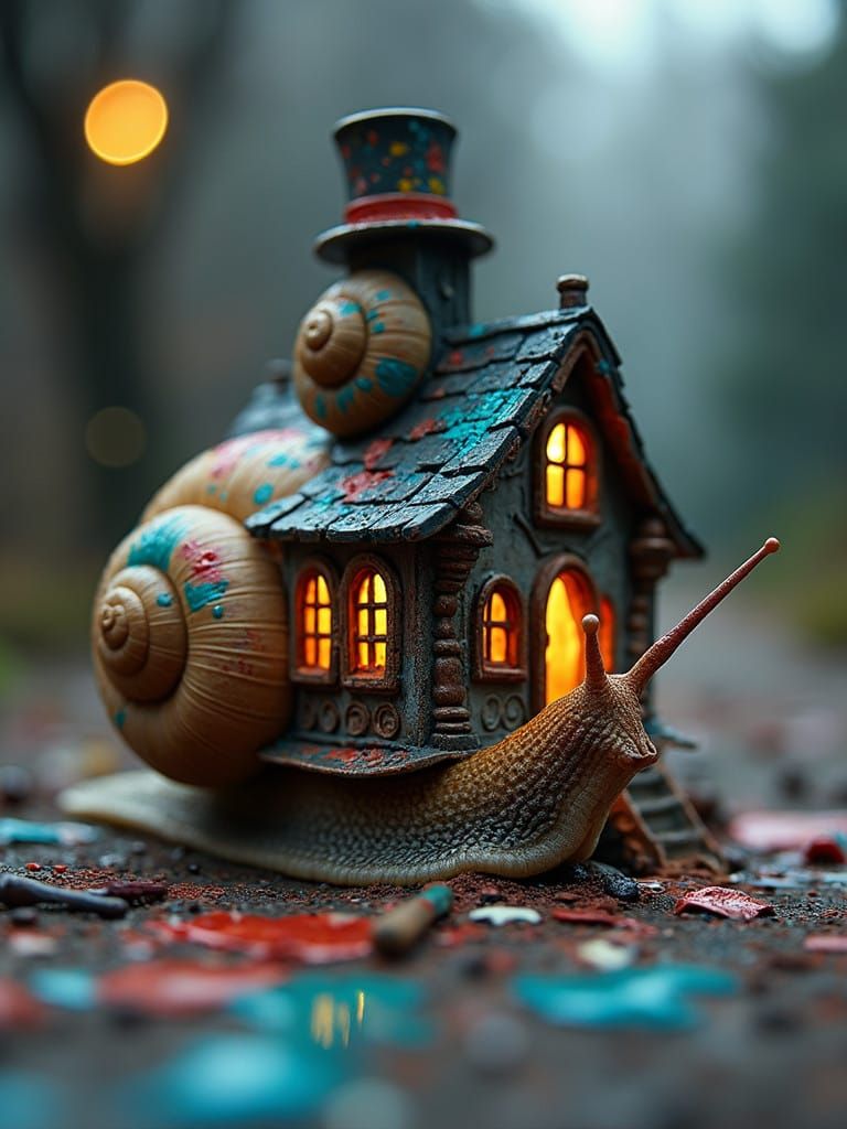 Whimsical Snail's Victorian House Chaos in Colorful Anarchy