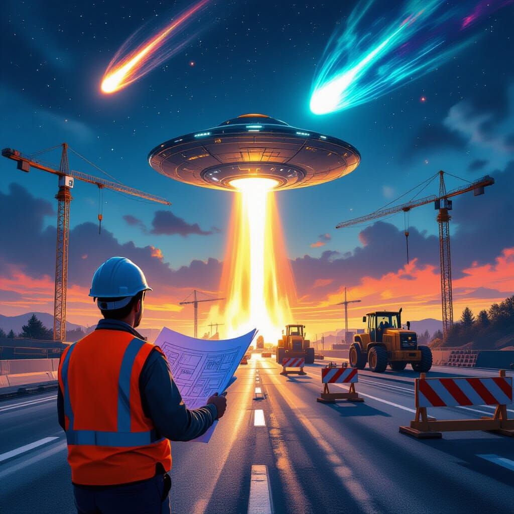 Engineer Witnesses Spaceship Landing at Highway Construction...