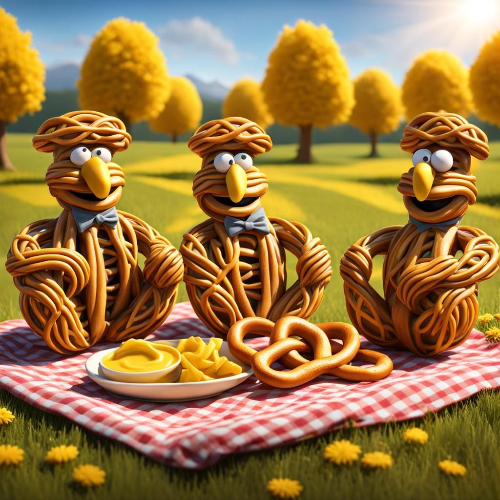 Pretzel People Picnic: 3D Digital Art