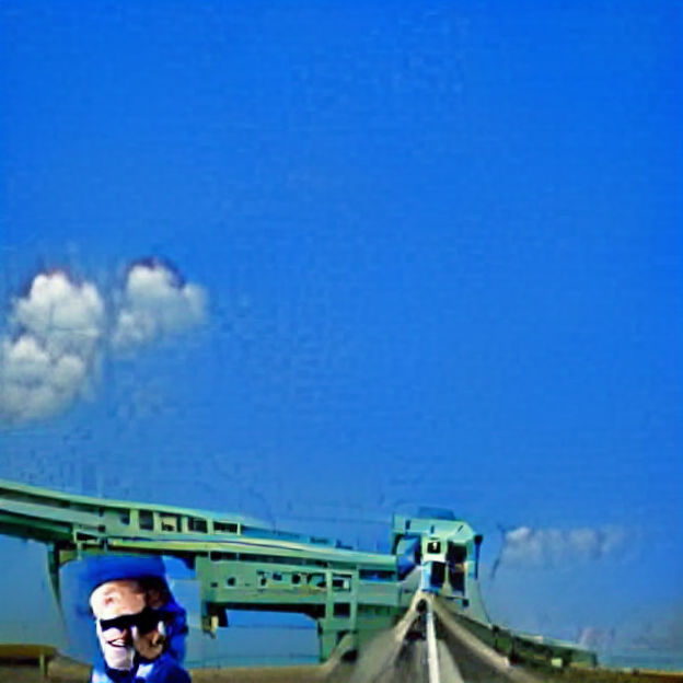 Pedestrian on Bridge with Trucks