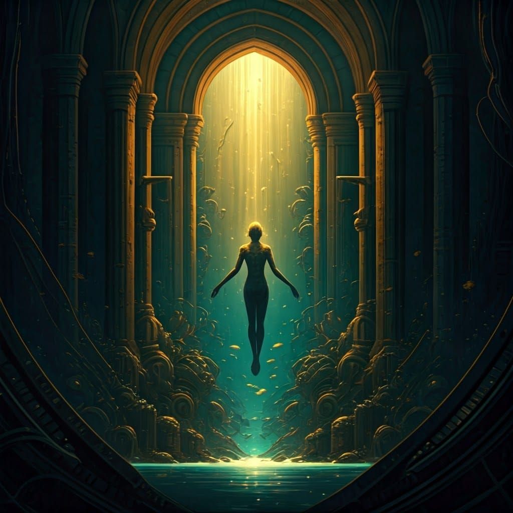 Mystical Figure Emerges in Surreal Ocean Concept Art