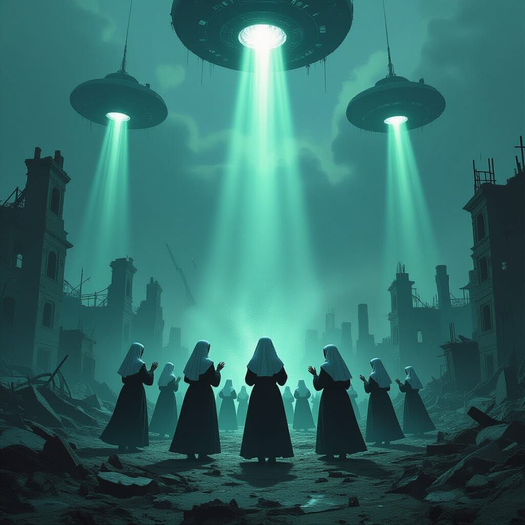 Nuns Abducted by Aliens in Apocalyptic Biomechanical Landsca...
