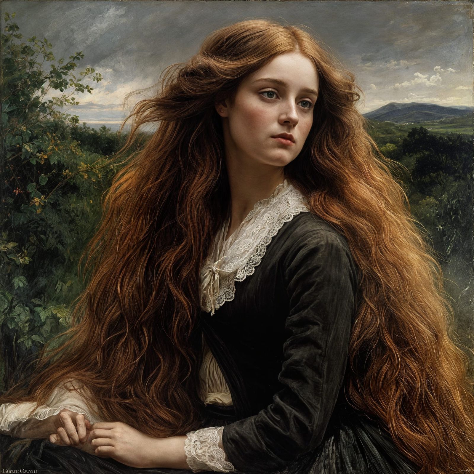 Victorian Woman Portrait in Gustave Courbet Style