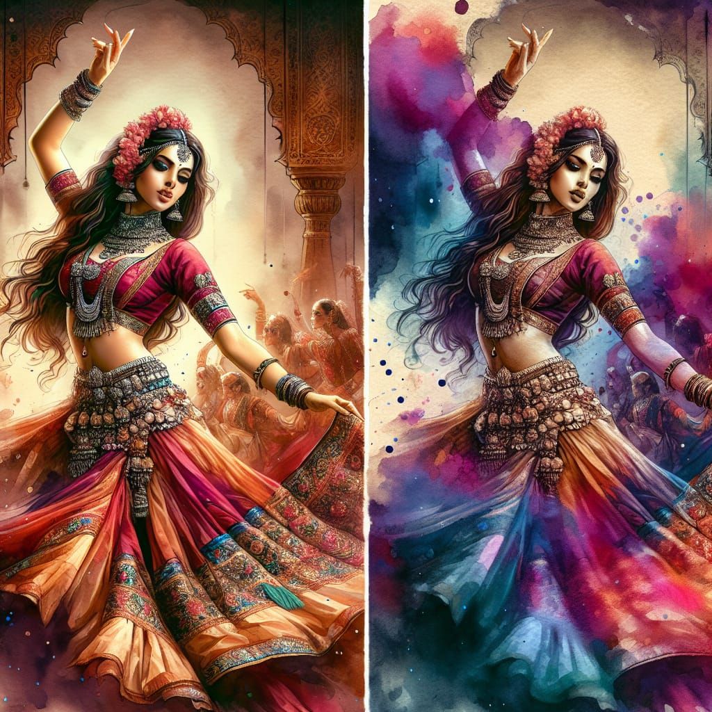 Indian Folk Dancer in Watercolour Style