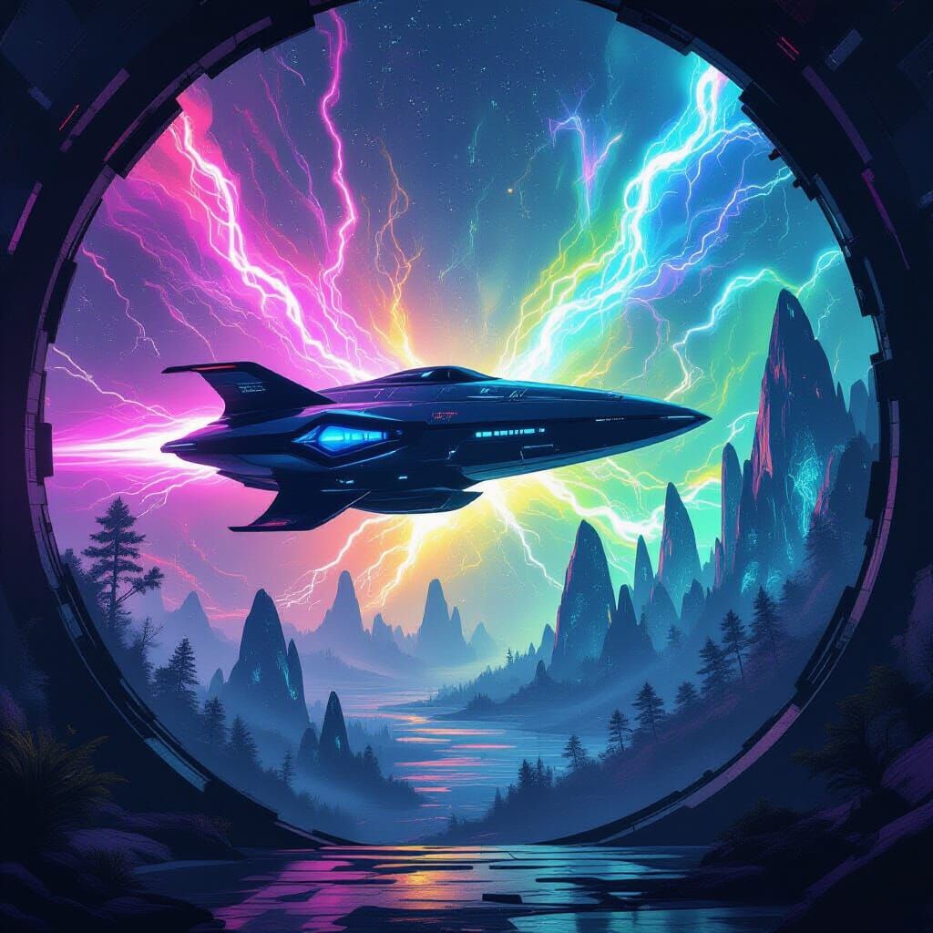 Futuristic Starship Divides Chaos and Serenity