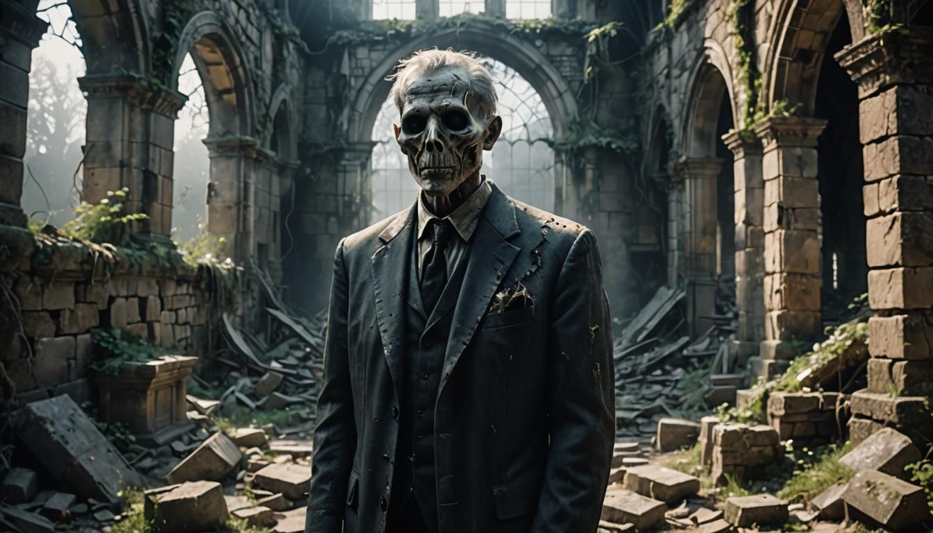 Ethereal Ghost in Abandoned Church Ruins