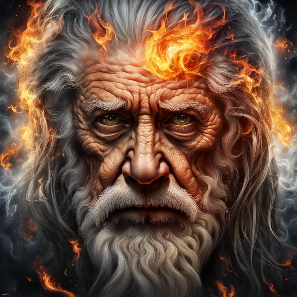 Striking Portrait of an Old Man with Elemental Hair