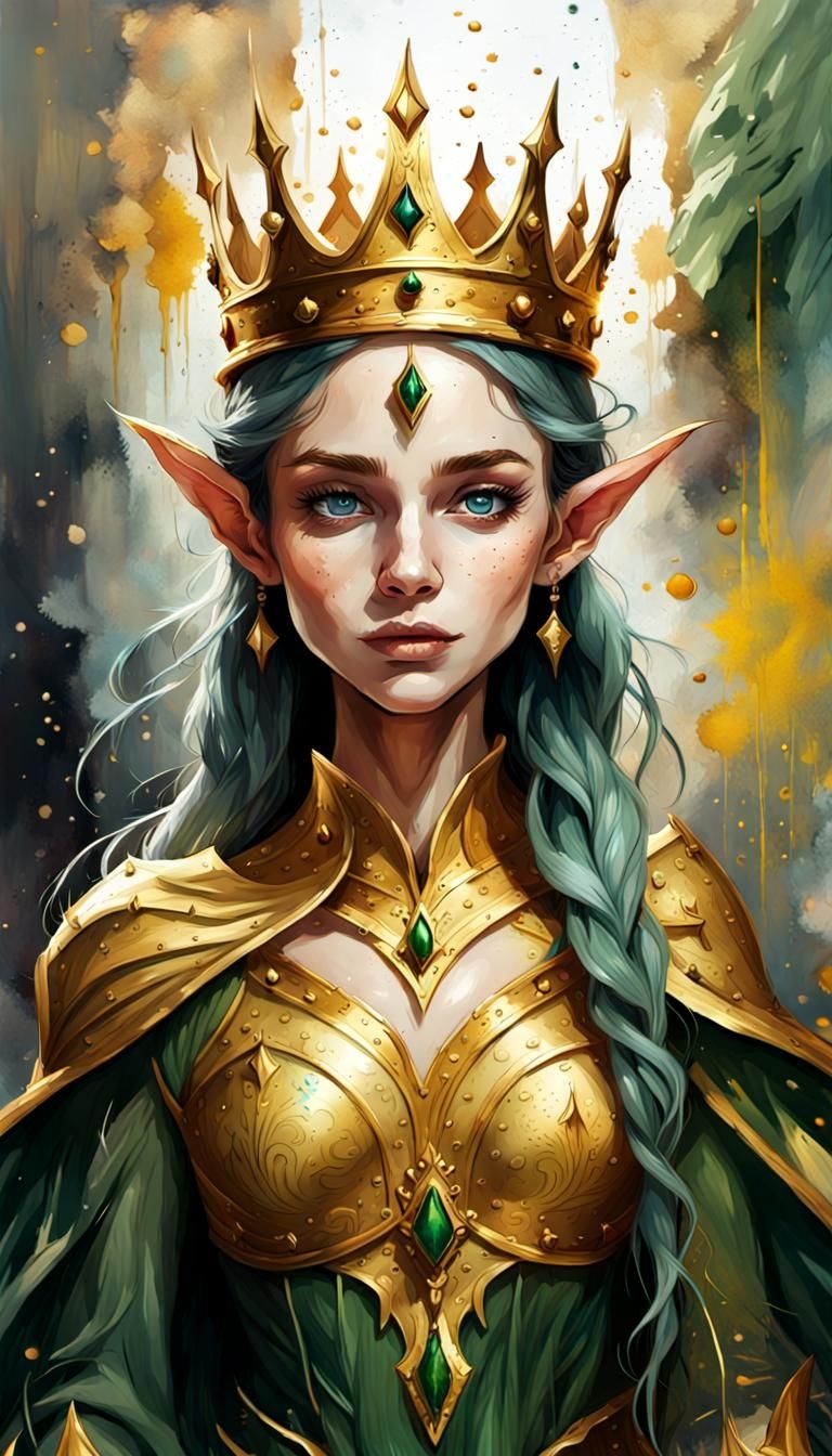 Elf Queen with Gold Crown in Textured Speedpaint