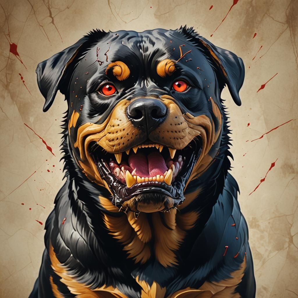 Demonic Porcelain Rottweiler with Glowing Eyes