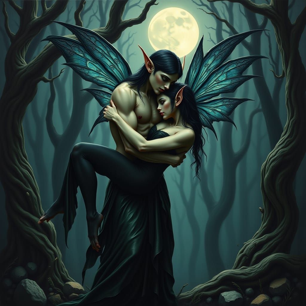 Dark Fae Entwined in Mystical Dance