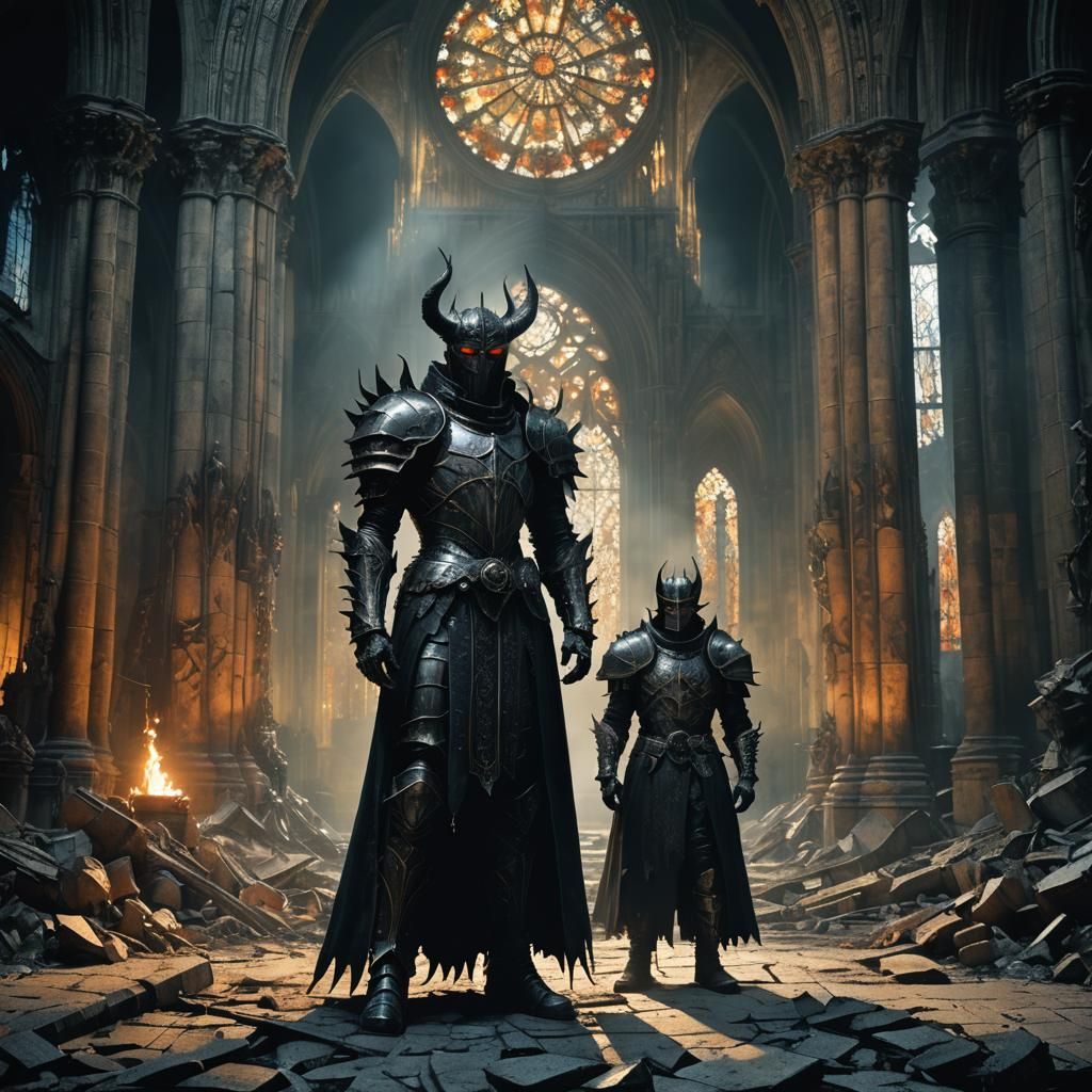 Dark Fantasy Demon Prince in Ruined Cathedral