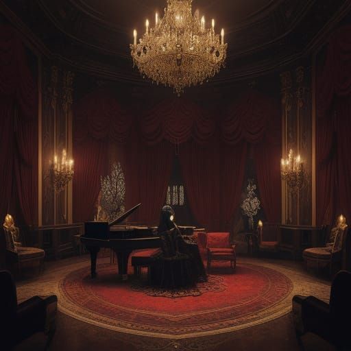 Ethereal Victorian Gothic Piano Scene