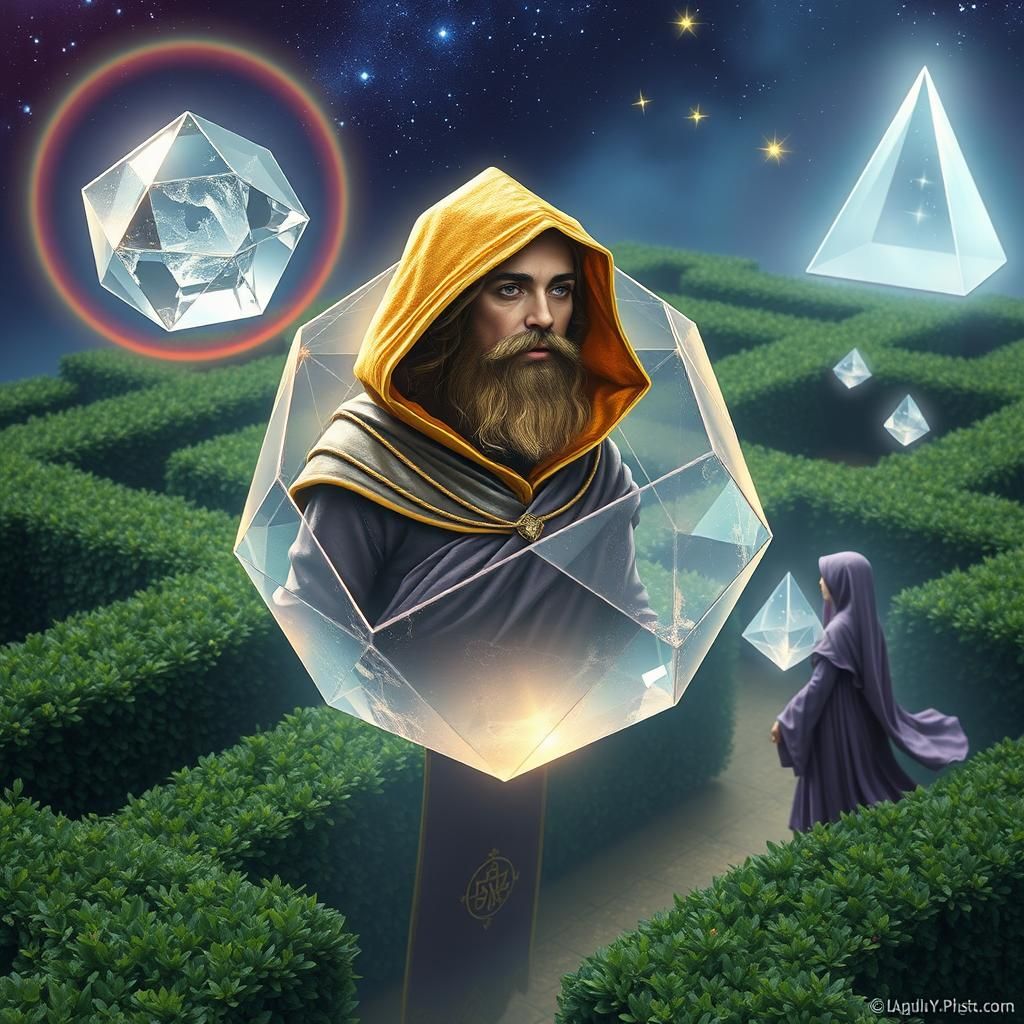 Miniature Alchemist in Crystal Dodecahedron