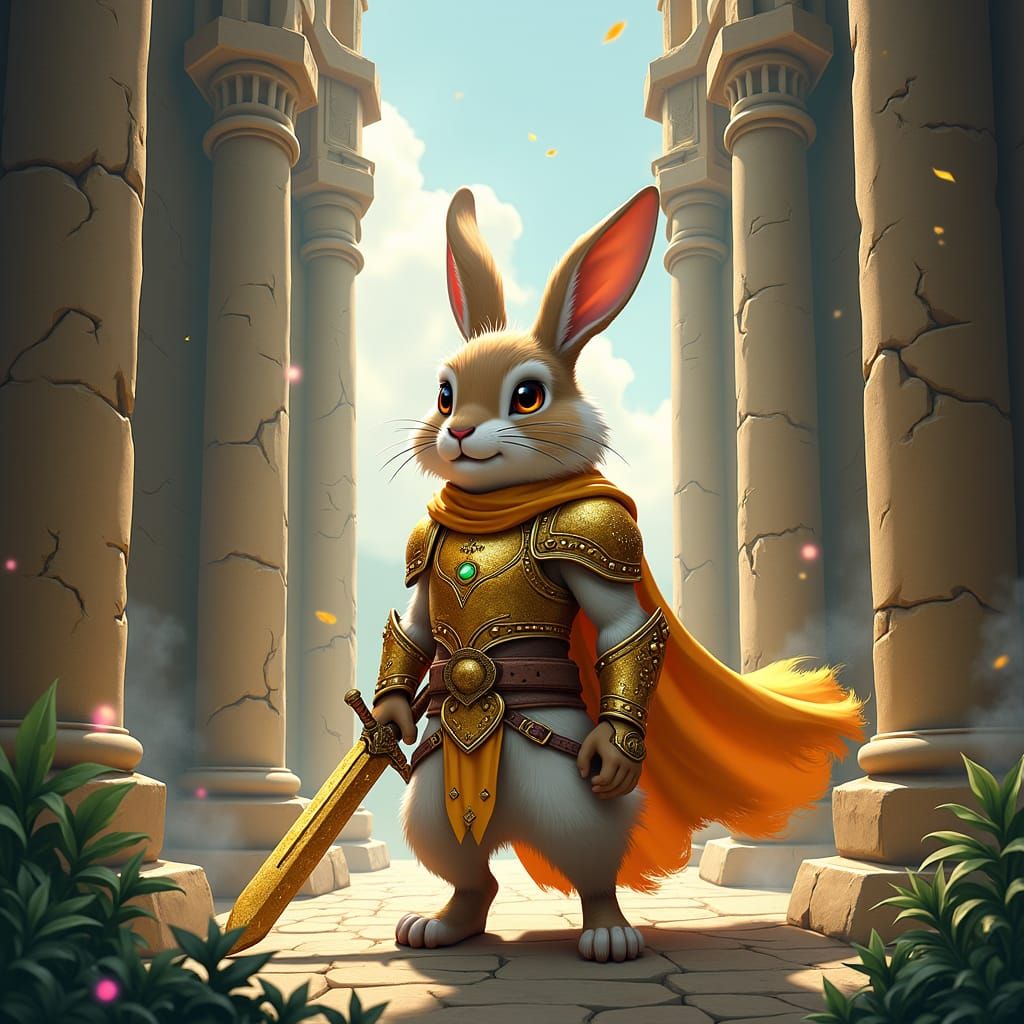 Heroic Rabbit Warrior in Ancient Tower