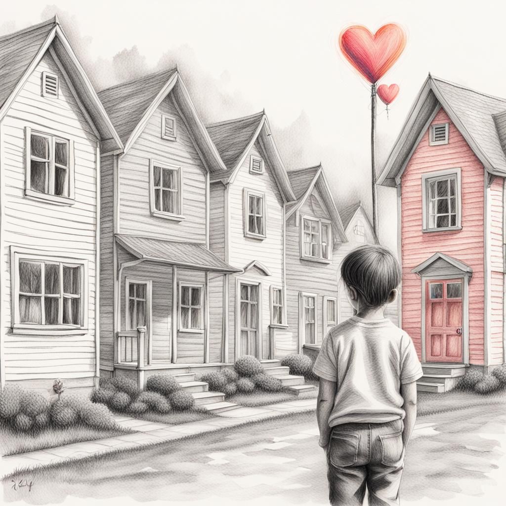 Emotional Pencil Art: Child Between Two Homes