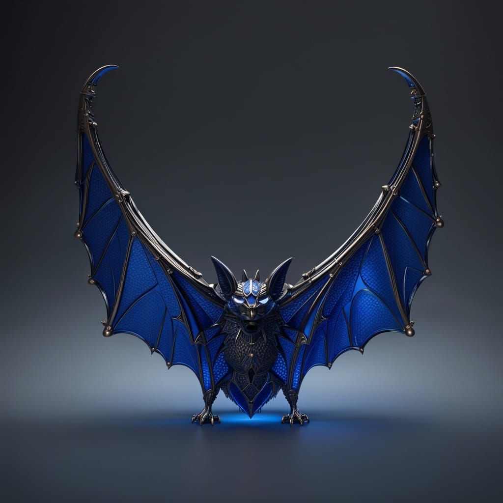 Blue Glass Bat in Art Nouveau Style