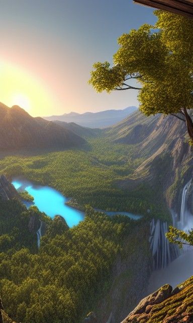 Mountain Vista: Hyperrealistic Landscape at Golden Hour