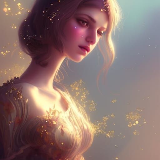 Gorgeous Young Woman in Floral Costume, Digital Art