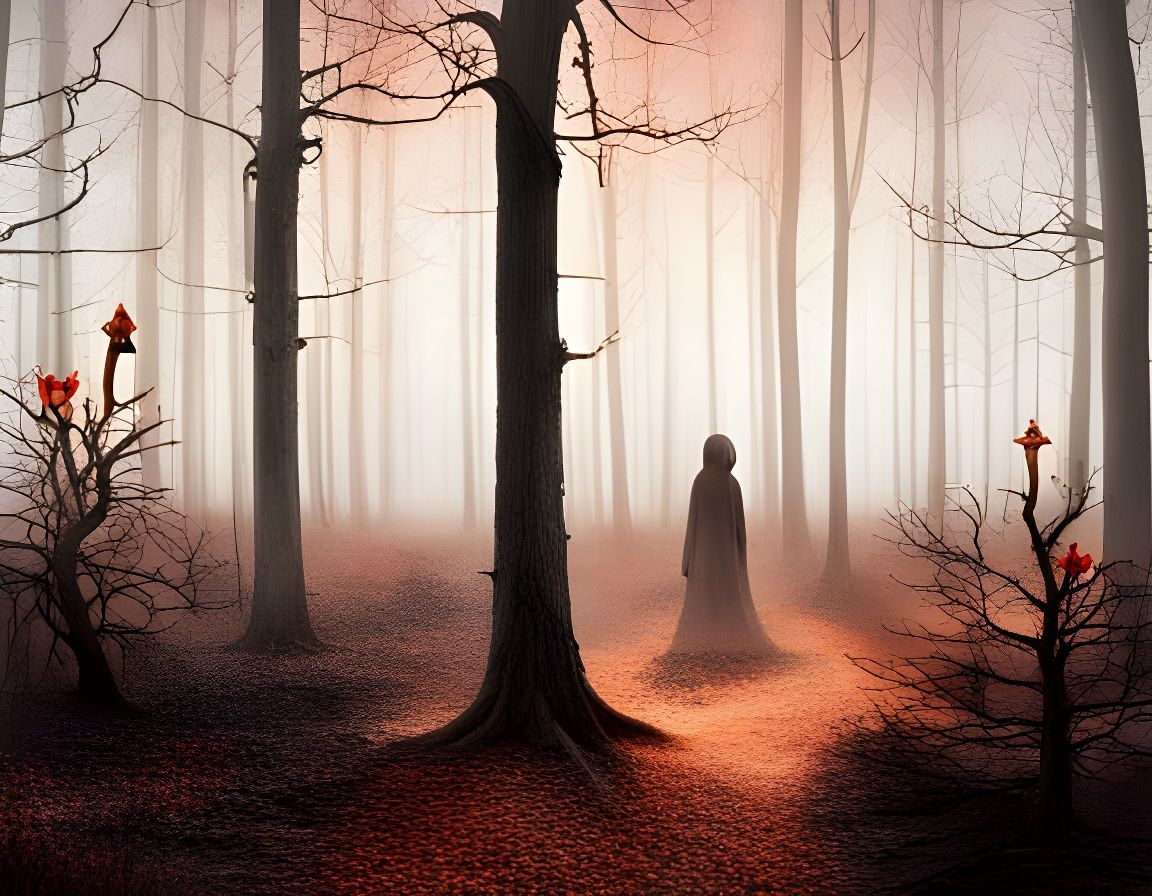 Spooky Haunted Forest in Collage Art Style