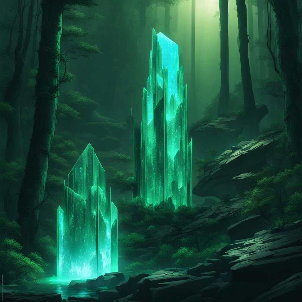 Neon Crystals Light Dark Cyberpunk Forest