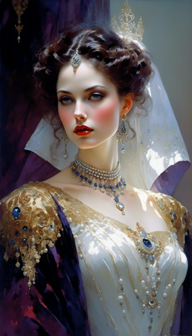 Beautiful Woman in Ornate Gown: Digital Portrait