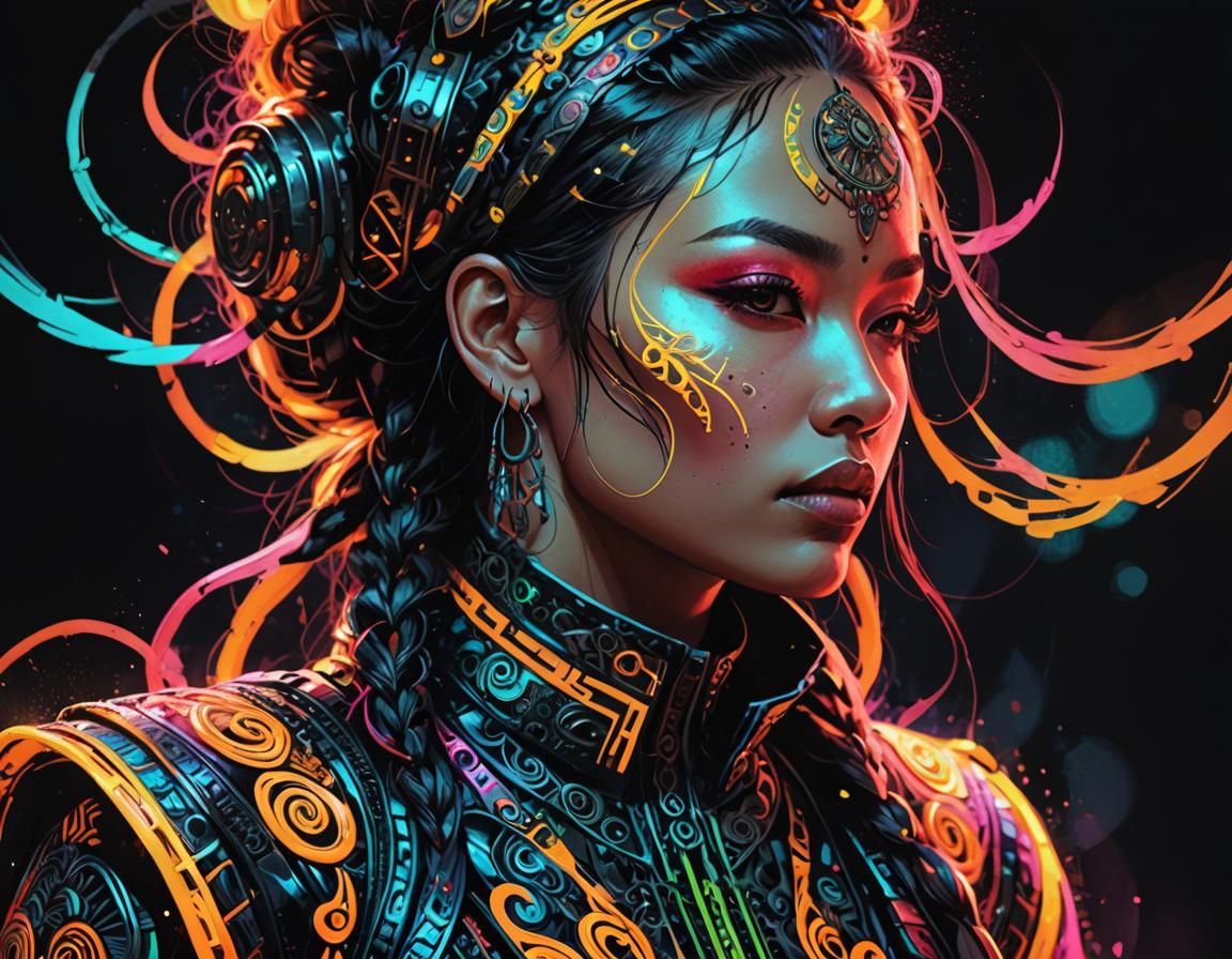Ornate Neon Clothing Concept Art in Dye-Transfer Style